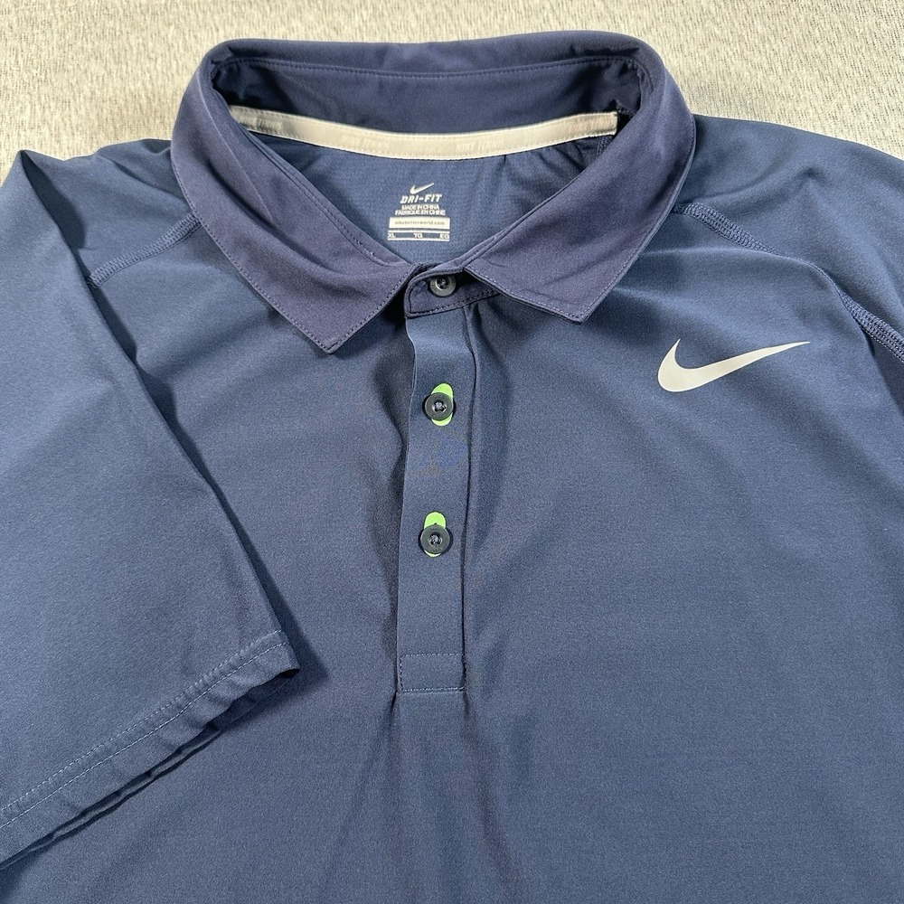 Nike Tennis Polo Shirt Mens XL Blue Solid‎ Athletic Performance Swoosh Dri-Fit